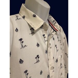 Toku Men's Shirt White/Navy Tropical Cotton‎ Blend Short Sleeve XXL NWT $79